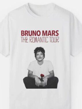 Bruno Mars The Romantic Tour Graphic T-shirt - White Vintage Style Fan Tee